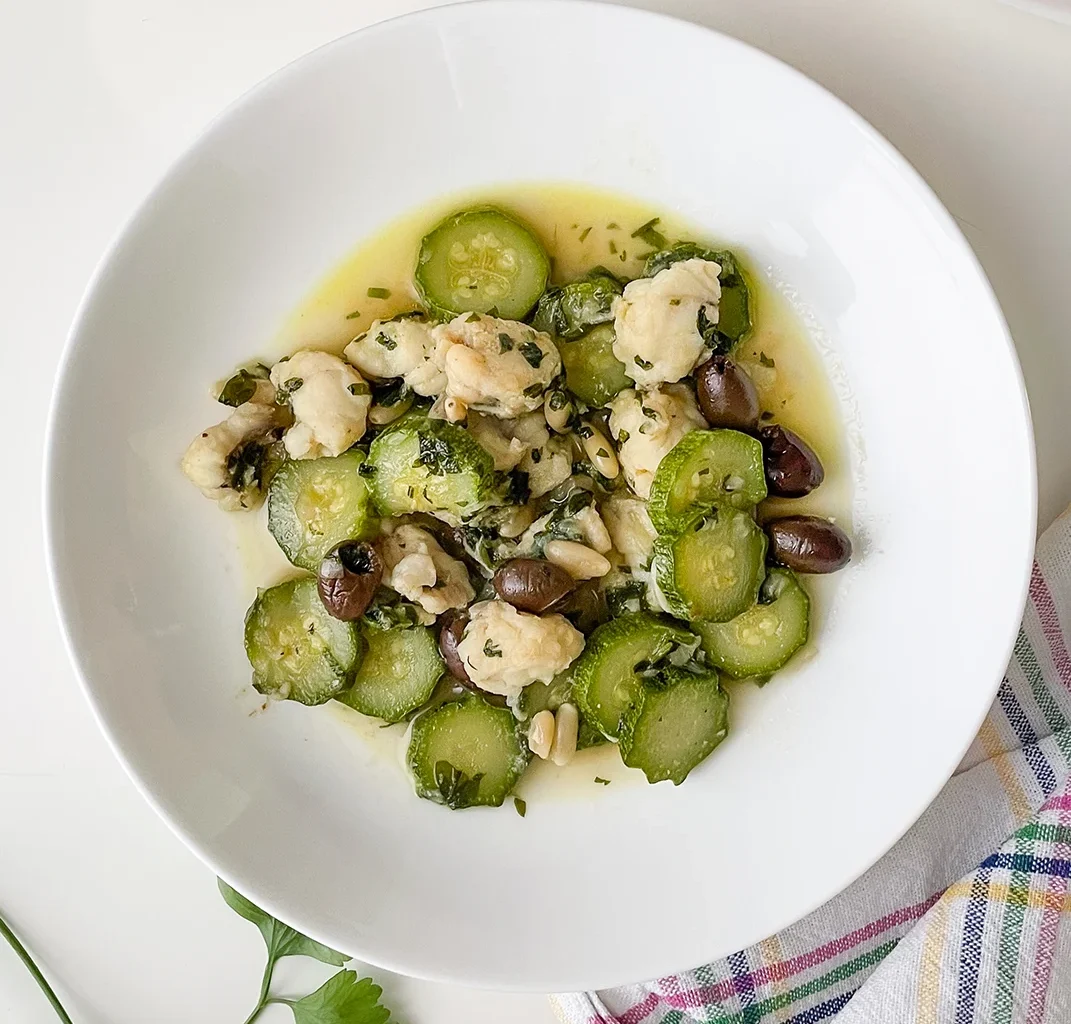 A quick and simple Ligurian recipe: monkfish (rana pescatrice) with zucchini.