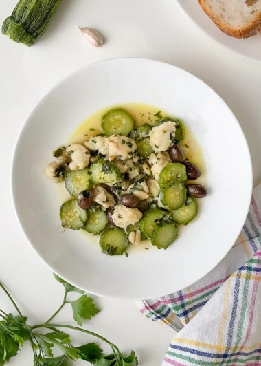 A quick and simple Ligurian recipe: monkfish (rana pescatrice) with zucchini.