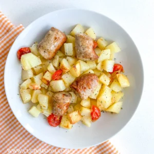 potatoes with sausages cooked in oven