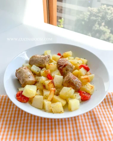 potatoes with sausages cooked in oven